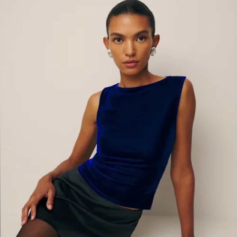 Reformation Dusk Knit Top Cobalt Velvet - Size L